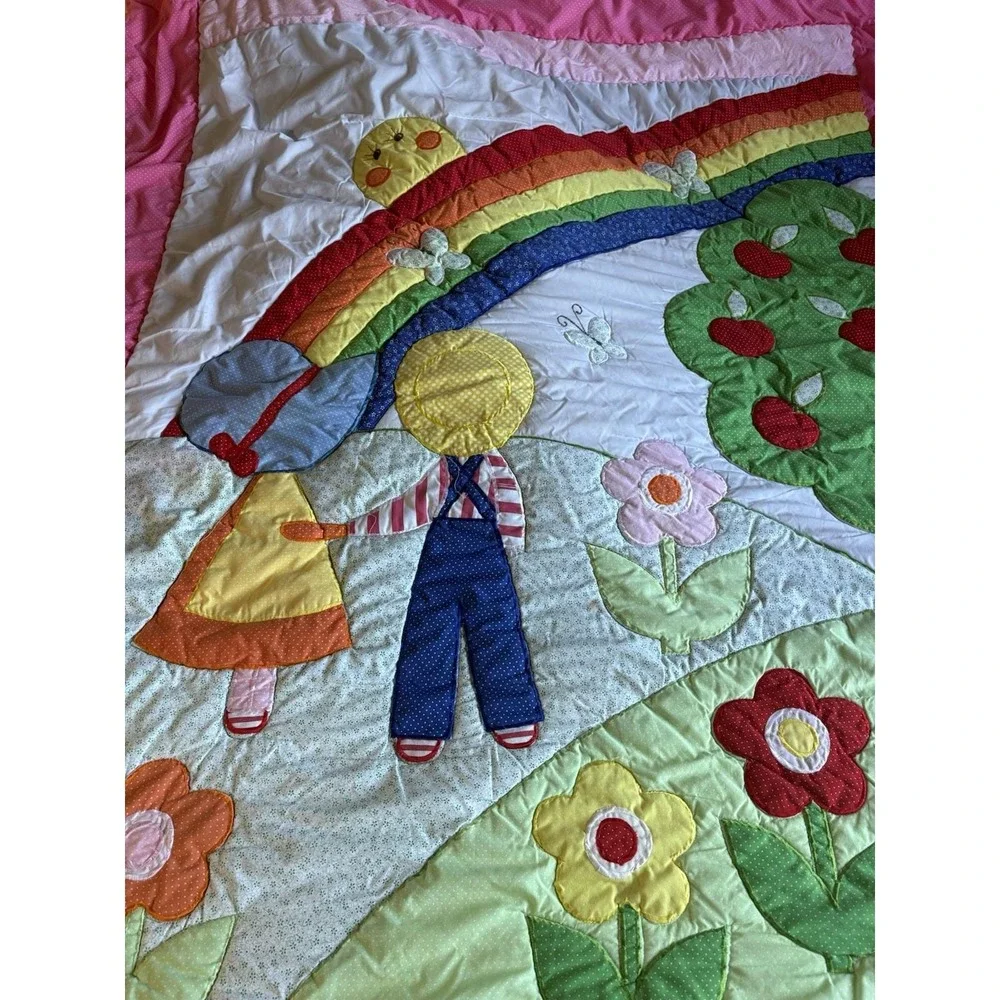 Sunbonnet Sue & Overall Sam Comforter 65x82 Rainbow Apple Tree Floral Vintage